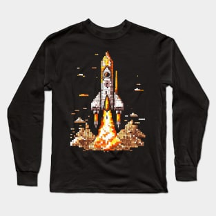 Launching Rocket, Pixelart, Space Long Sleeve T-Shirt